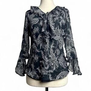 Vintage Women’s Silk Ruffled Top Size S Floral Paisley Boho Fairy